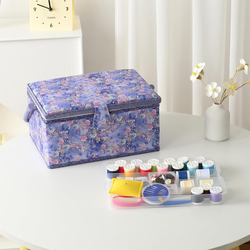 FOPUGT Sewing Basket - Large Sewing Box for Supplies, Sewing Organizer Box Kit Storage Christmas Gift for Enthusiast (Baby Blue - Large) - Image 5